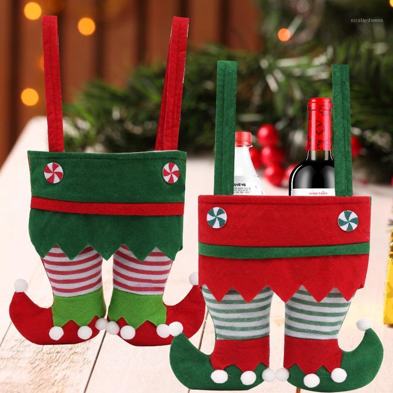 

Christmas Decorations 1Pc Elf Candy Bags Santa Claus Pants Stockings Biscuits Wine Bottle Present Holder Party Bar Wedding Gift Decoration