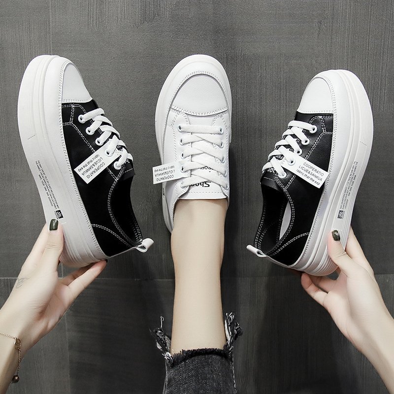 

Dress Shoes Board Sports Women Thick Bottom Small White Laces Leather Fashion Casual Women's L8O6, Black