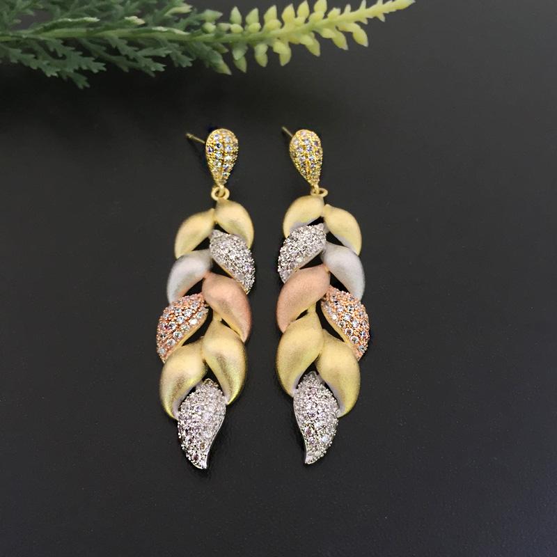 Stud Lanyika Jewelry Fashion Fortunate Panicle Sandblasting Full Micro Inlay Plated Banquet Gift-image-704363122