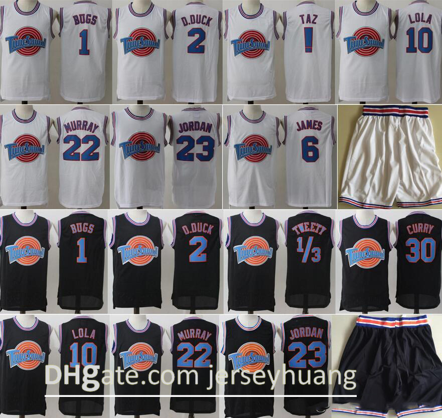 

Space Jam Jersey Movie Tune Squad Looney Daffy Duck Bill Murray Lola Bugs Bunny TAZ Tweety Michael James Curry Basketball Shorts Black White, White short only