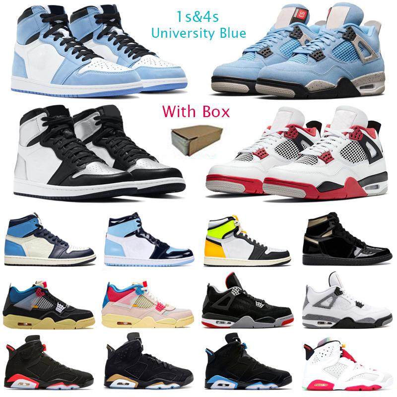 

Hyper Royal 1s mens basketball shoes jumpman 1 University Blue Taupe Haze 4s Fire Red Black Cat womens trainers sports sneakers with BOX