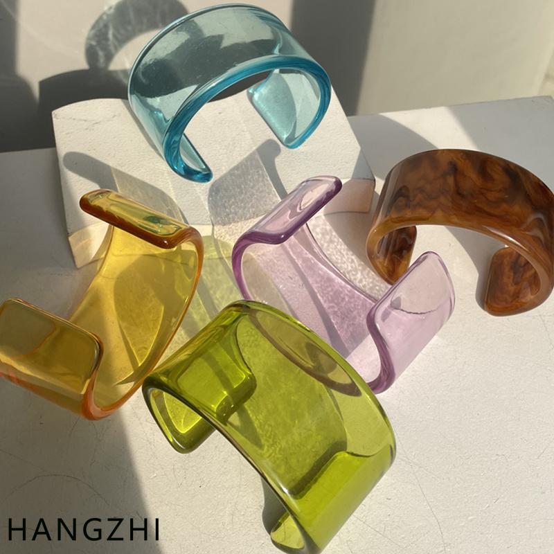 

Bangle HZ 2021 INES Multicolor Shiny Transparent Clear Acrylic Resin Wide Open Bracelet For Women Girl Fashion Jewelry Gift
