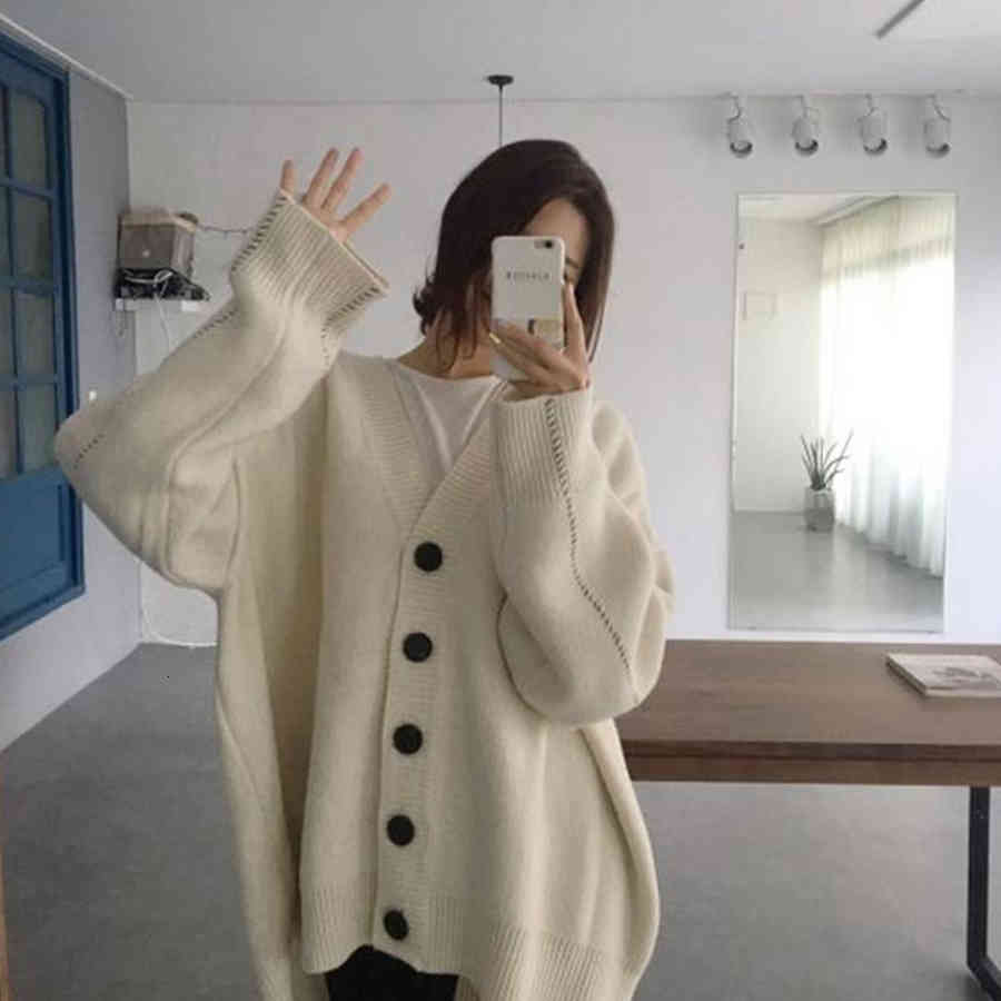 

Women' Sweaters Loose autumn sweatshirt knitted or crocheted, Korean female cardigan with v-neck, casual sweater plus size, vintage jacket LZVZ, 1# shoe box