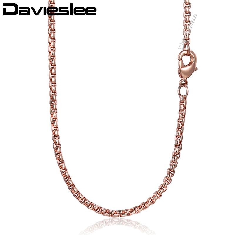 

Chains Davieslee Chain Necklace For Women Men Stainless Steel Rose Gold Color Box Women's Wholesale 18-28inch LKN555, Silver