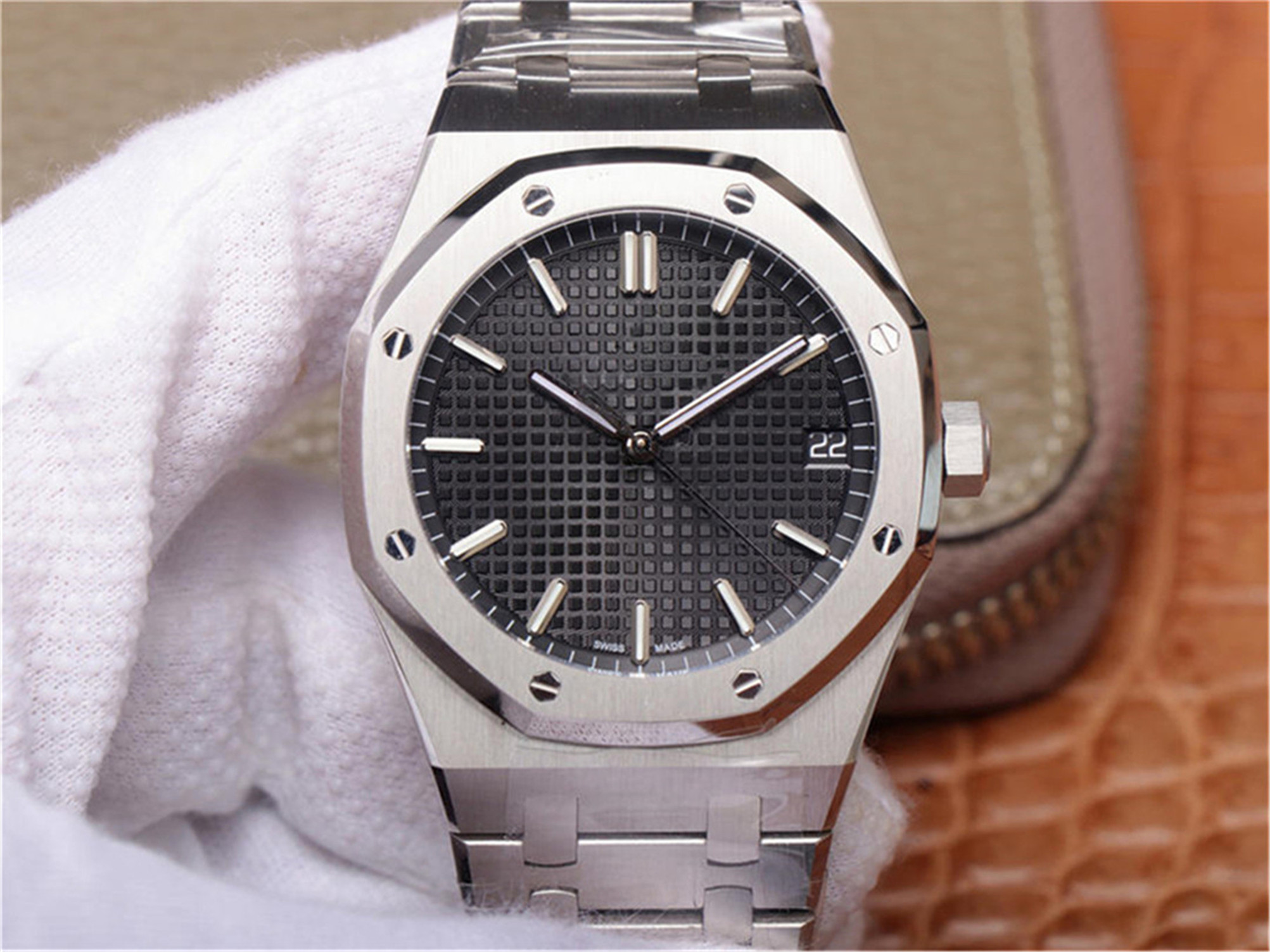 

OM Luxury Watch 4302 Automatic Chain Movement Mens Watches 41* 10.4mm fine steel strap Luminous Calendar sapphire mirror