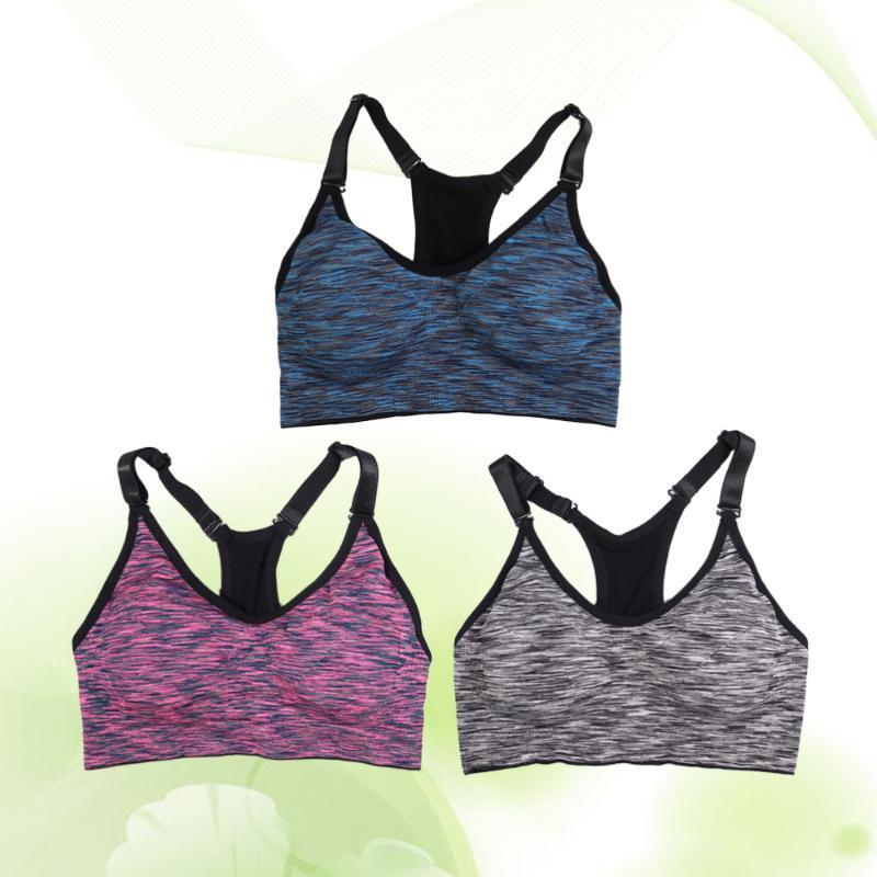 

3pcs High Impact Workout Gym Activewear Fitness Padded Seamless Vest Tops Stretch Nylon Sexy For Yoga Outfit, As shown