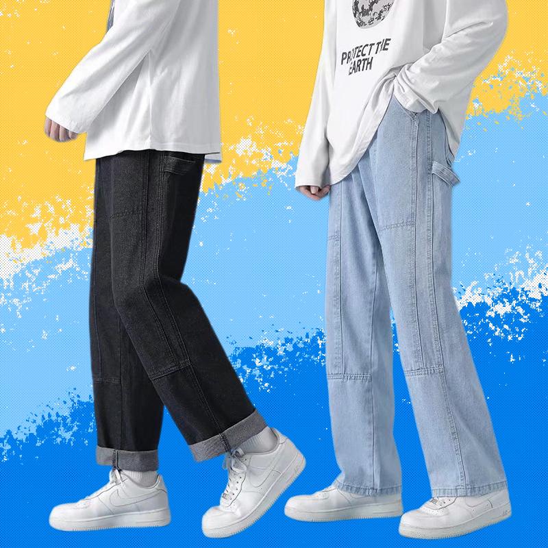 

Men's Jeans Korean Fashion Men Wide Leg Blue 2021 Autumn Streetwear Straight Baggy Designer For HIP HOP Kpop Clothes, Black