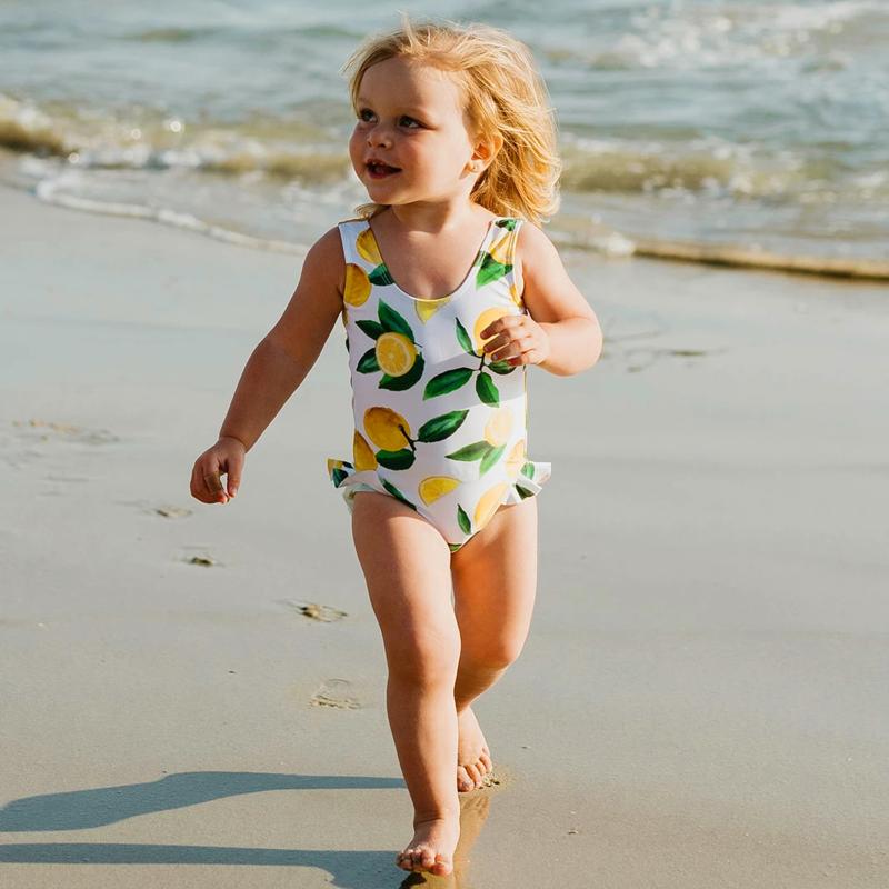 One-Pieces Baby Clothing Toddler Girls Kids Sleeveless Lemon Print Backless Flower Cute One-Piece Swimsuits Beachwear Bathing Swimwear-image-730249464