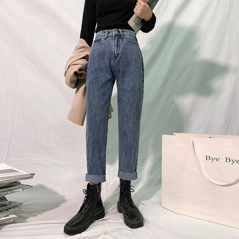 

2011guuzyuviz high waisted jeans woman mom loose harem pants denim plus size jeans trousers women blue grey pantalones vaqueros