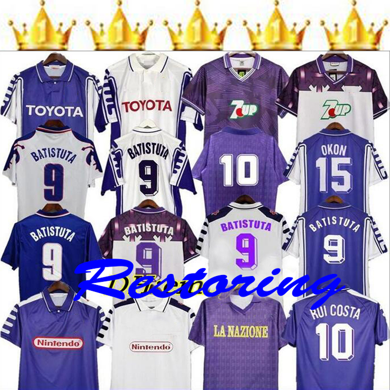 

1998 1999 2000 Retro Fiorentina Soccer Jerseys BATISTUTA RUI COSTA Custom Vintage 92/93 Florence Home long Football Shirt Camisas de Futebol, Black;yellow