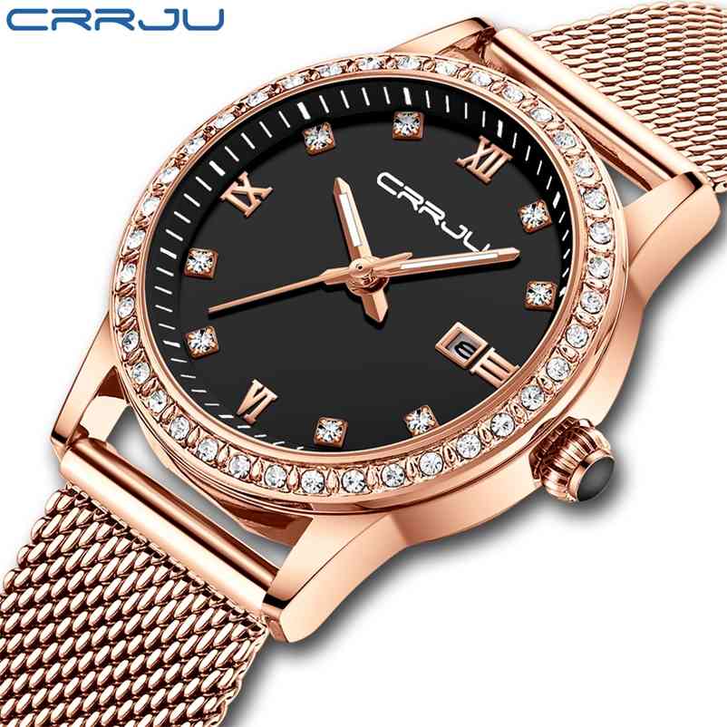 

CRRJU Gold Watch Women Quartz Watches Lady Waterproof Wristwatch Womens Bracelet Female Clock Relogio Feminino Montre Femme 210608, Green