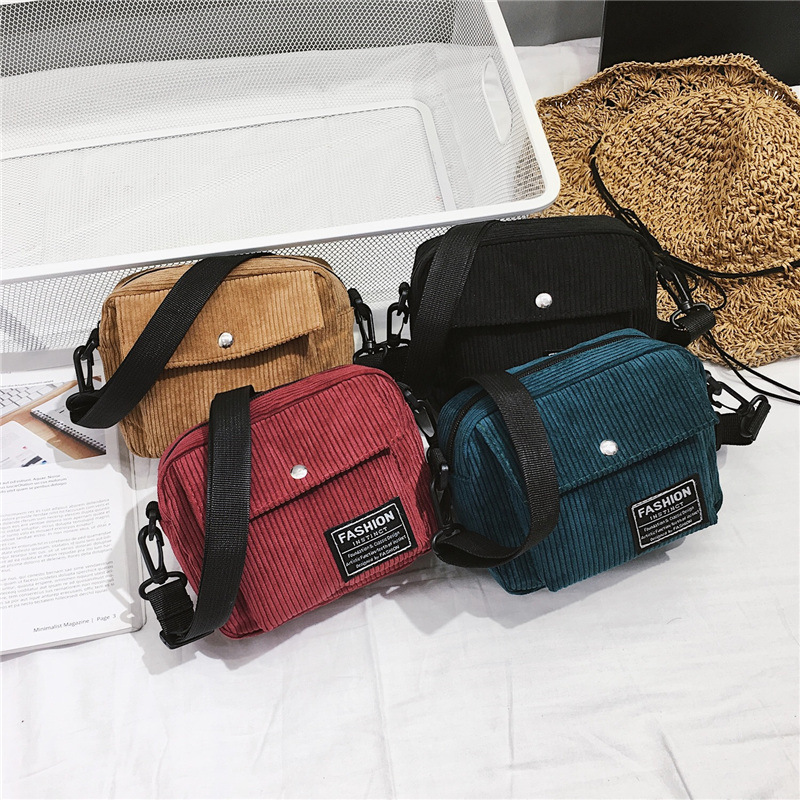Femmes toile unique mode épaule sacs de messager rayures petit sac carré velours côtelé Femmes