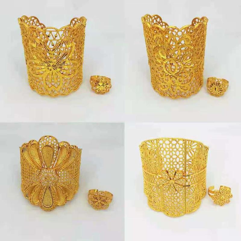 

Wedding Rings Dubai Hollow Gold-Plated Pattern Ring Adjustable African Bride Exquisite, Slivery;golden