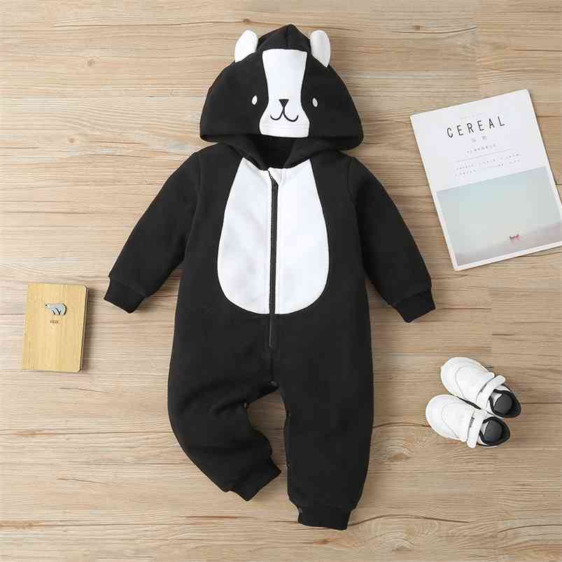

Winter Style Infant born Baby Romper Long Sleeve Hooded Print Cartoon Panda Cute Jumpsuits Babys Clothes Outfits 0-24M 210629, Black