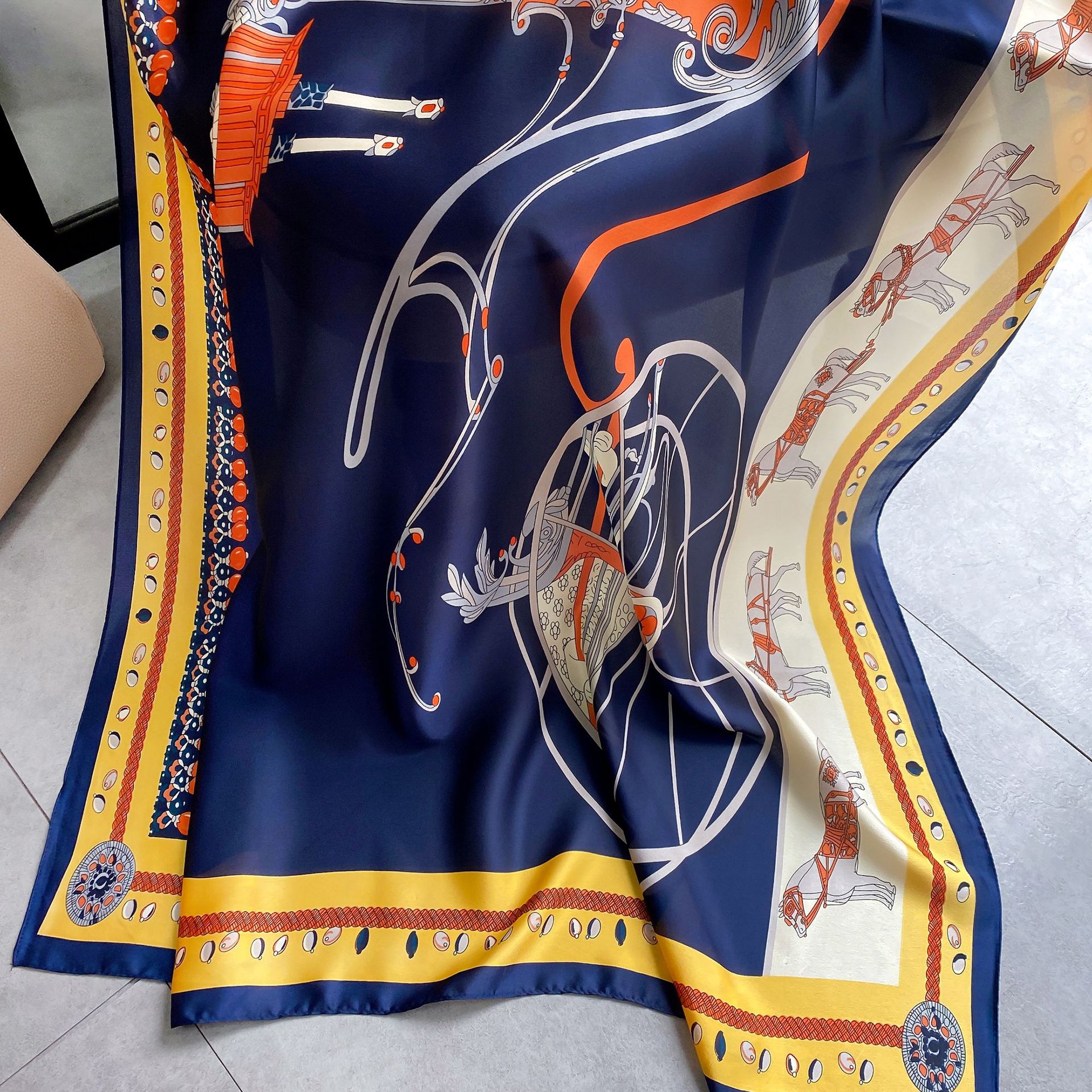 

High quality 2022 Fashion autumn and winter brand silk scarves timeless classic, super long shawl fashion women's soft silk scarves, Blue;gray