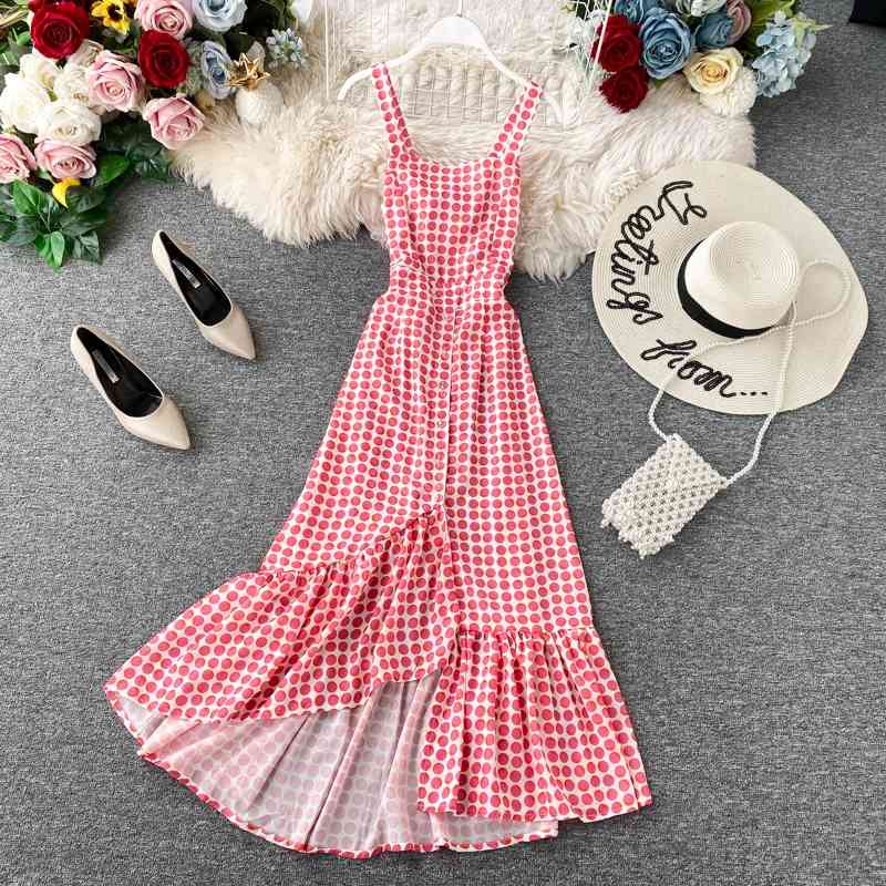 

Irregularity Midi Dres Fashion Plaid Pink Dresses Summer Backless Slim Spaghetti Strap Long Robe Vestidos Mujer 210602
