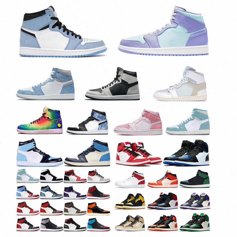 

Mens Women Jumpman 1 Mid Shoe Casual Shoes 1s Purple Aqua Obsidian Silver Toe High Hyper Royal University Blue Unc Sneakers Trainers 36-47