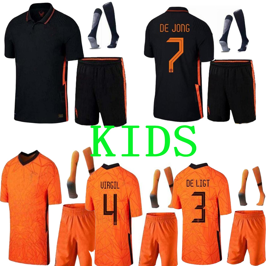 

2021 Holland MEMPHIS DE JONG soccer jersey LIGT NETHERlANDS STROOTMAN VAN DIJK 2022 football shirt kids kit, Black