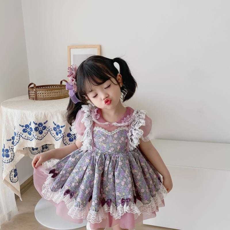 

Baby Girl Vintage Floral Dress Children Spanish Lolita Dresses Infant Christening Lace Ball Gowns Little Girls Princess Vestidos 210615, Purple