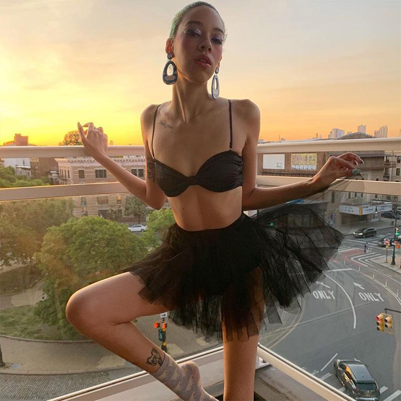 

Tulle Tutu Skirt Summer Ladies Casual Mini Fluffy Ballet Slim Pleated Short Wedding Prom Vestidos Party Club Skirts, Black
