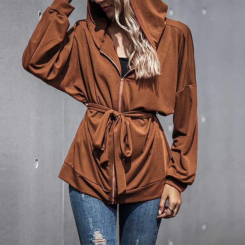 

Women Hoodie Jackets Casual Long Sleeve High Waist Streetwear Autumn Zipper Coat Outerwear W234 210526