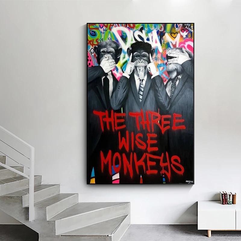 

Three Wise Monkeys Graffiti Pop Art Canvas Painting Wall Decoration Poster Print Modern Home Living Room Decoration Cuadros