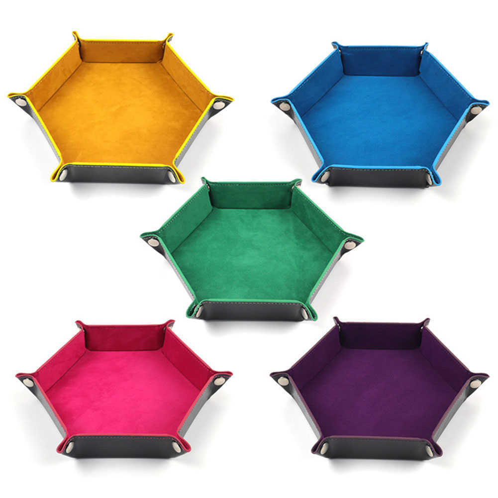 

23 Colors Foldable Dice Game Tray Outdoor Games Accessory PU Leather Folding Hexagon Coin Square Tray Velvet Cloth Dice Plate Desktop Storage Box