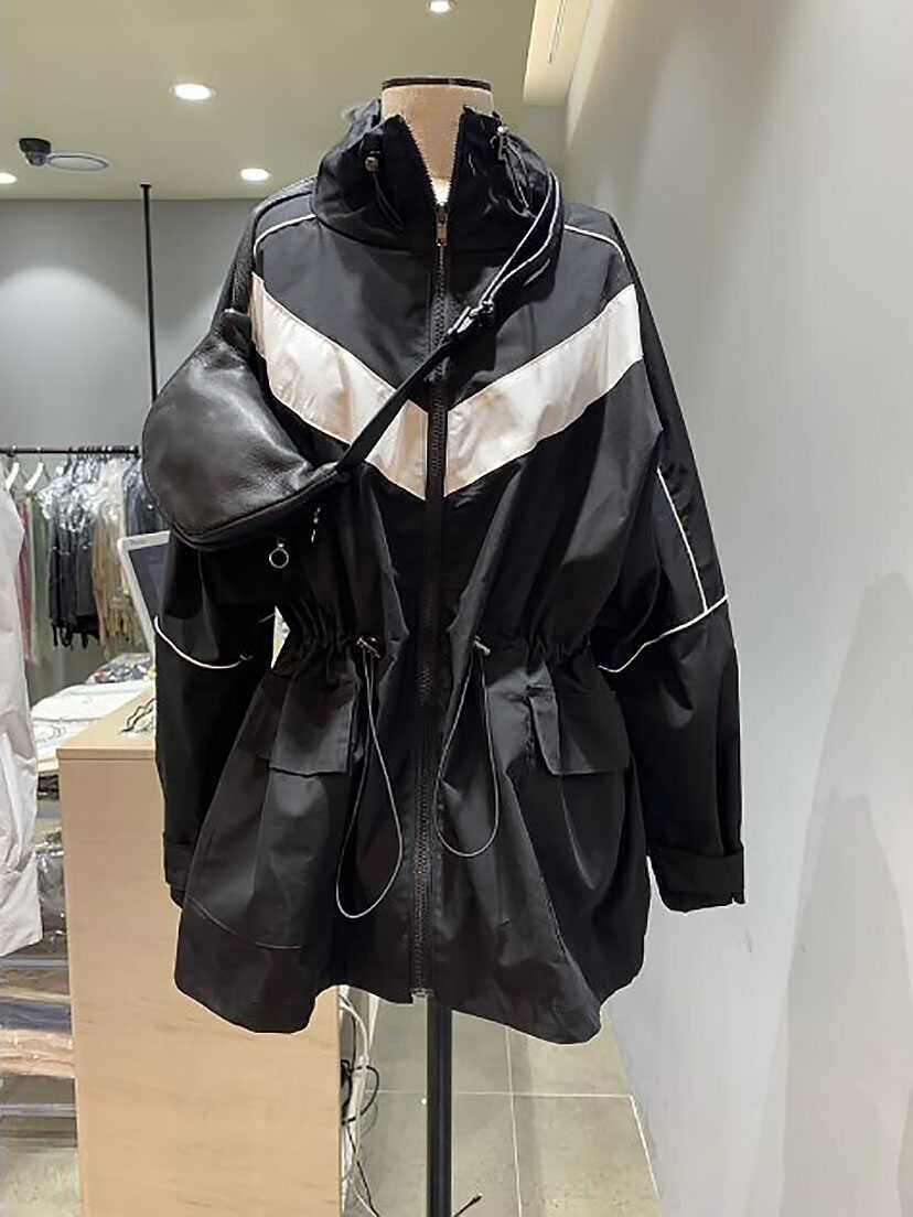 

VANOVICH Spring Fashion Stand Collar Windbreaker Feminine Korean Coats and Jackets Women 210615, Black