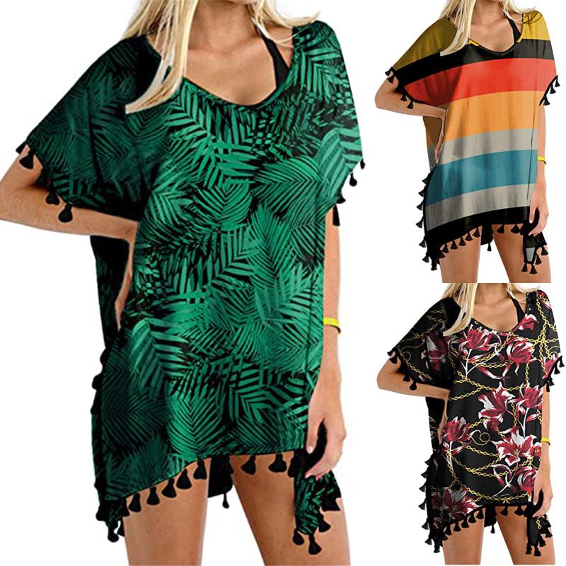 

Women's Swimwear Beach Printing Loose Bikini Cover Up Tops Blouse