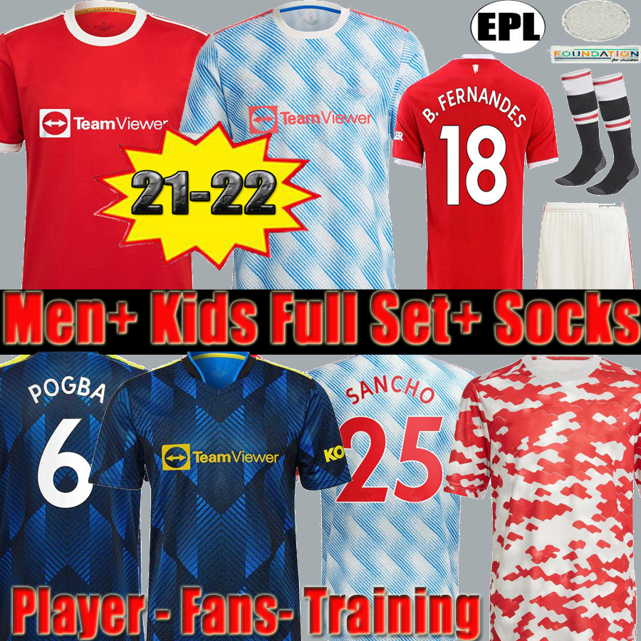 

21 22 SANCHO RASHFORD jerseys 2021 2022 MANCHESter POGBA CAVANI MARTIAL SHAW VAN DE BEEK B. FERNANDES LINGARD UNITED GREENWOOD UTD soccer football shirt man kid Varane, Kids 21 22 third