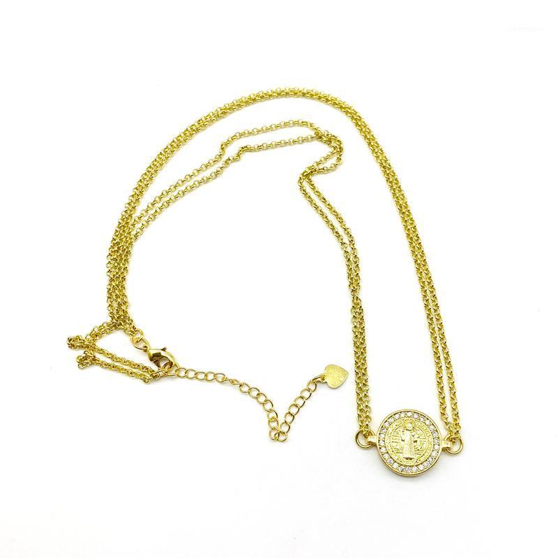 

5pcs/lot Religious Gold Filled Jewelry San Benito Charms Double Chain Necklaces Chains