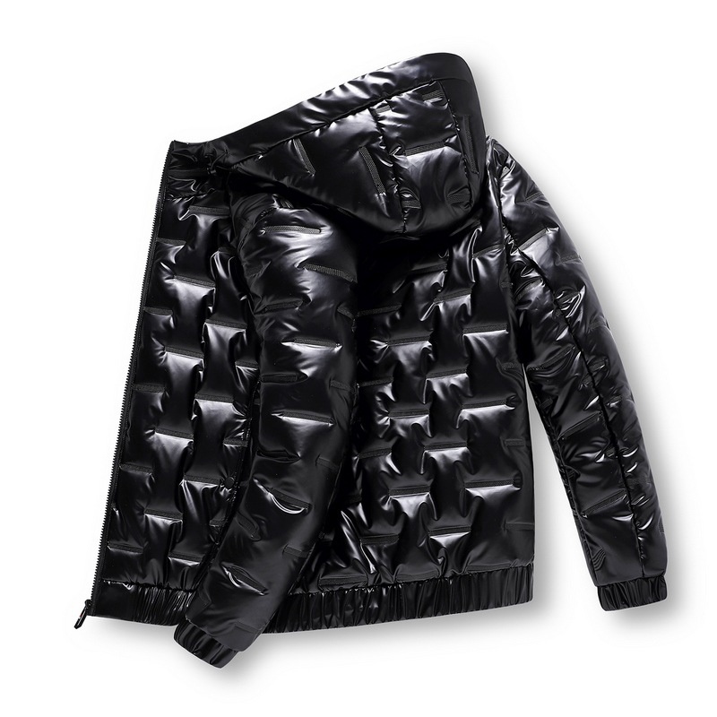 

Men's Bright Face Hooded Cold-proof Jacket Fashion Thickening Warm Down Cotton Coats, Black