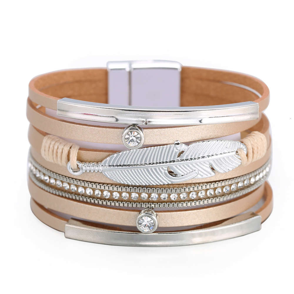

bracelet Popular Bohemian Leather Bracelet ethnic style knitting feather wide brimmed overseas, Golden;silver