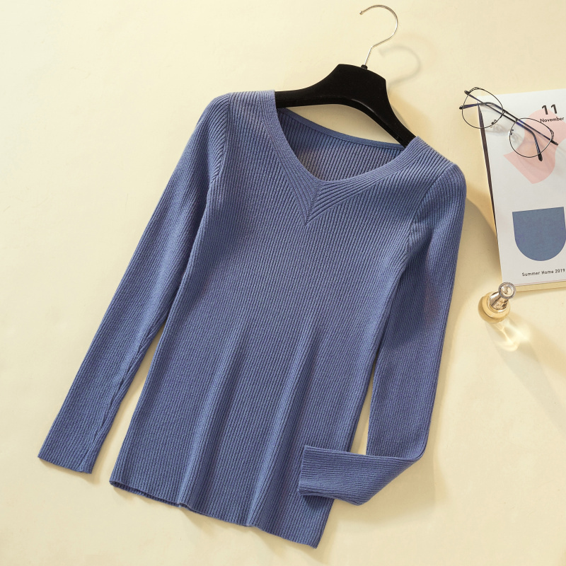 Fashion slim fit sweater Women Long Sleeve Core-spun Yarn Knitted bottomshirt Solid Pullovers for lady in autumn winter 7248 50 210508