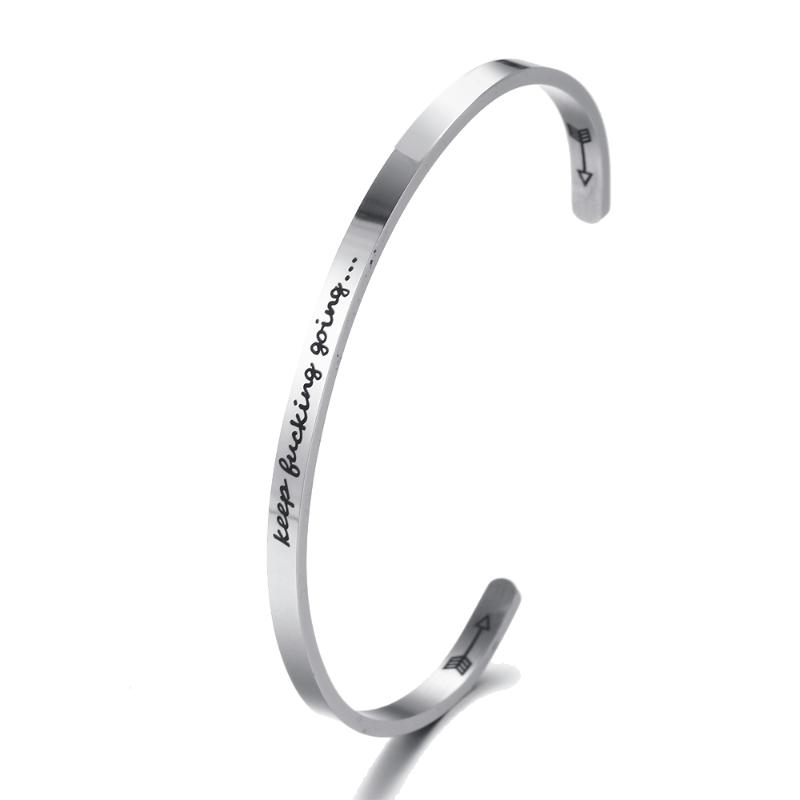 

Bangle Silver Stainless Steel Inspirational Positive Quote Cuff Mantra Bracelets & Bangles For Women Gifts