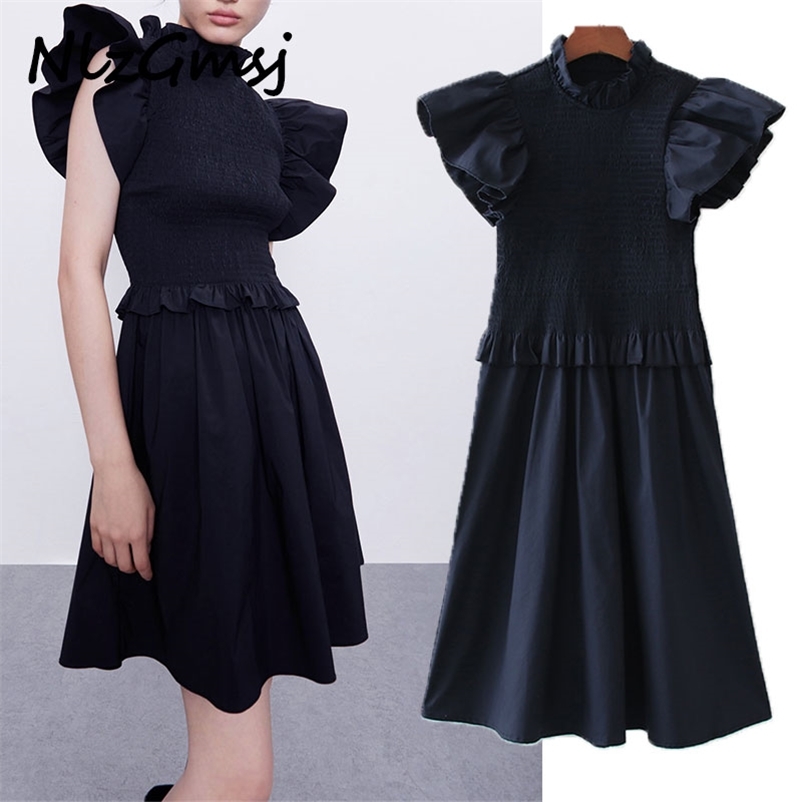 

Dres Elegant Turtleneck Dresses Short Puff Sleeve High Street Clothing Spring Summer Fashion 210628, As picture