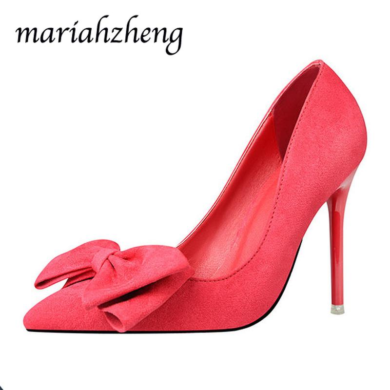 

Mariahzheng Sweet Stiletto Women's Shoes Super High Heel Shallow Mouth Single Pointed Sexy Suede Bow ZWM Sandals, Black