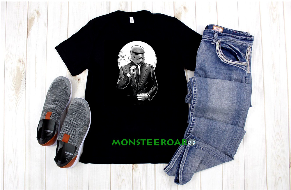 

Stormtrooper Gentlemen Cool Suit Moon Space Wars Alien Galaxy Black Tshirt, White;black