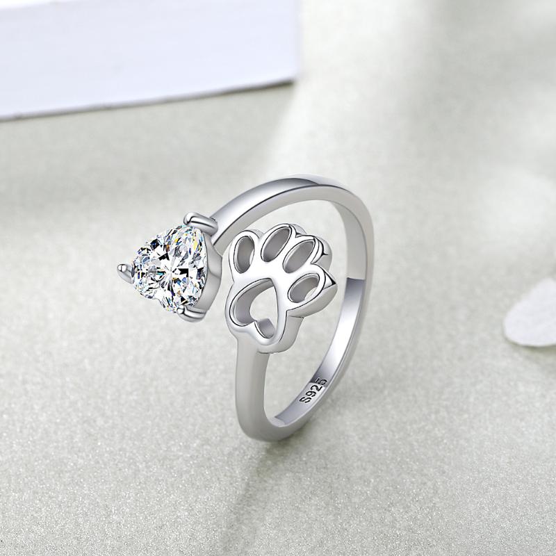 

Cluster Rings 925 Sterling Silver Open Adjustable Heart Love Dog Cat Claw Pet Animal Jewelry For Friends, Families,Dog Lovers Gifts, Golden;silver