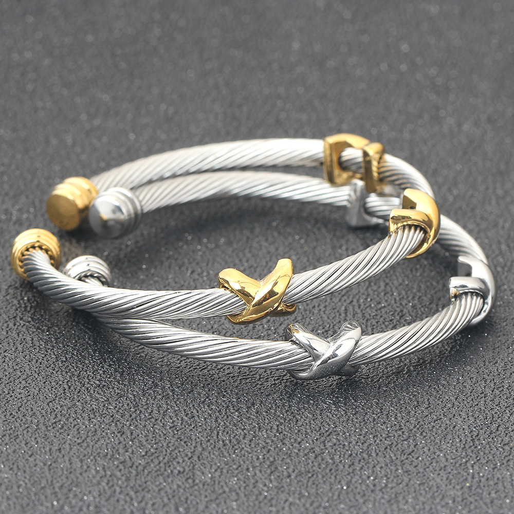 

Personality Twist bangle Titanium Steel Fashion Bracelet European And American Steel Wire Opening Adjustable All-Match Stainless Wholesale