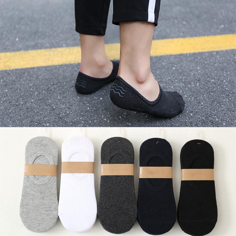 

Men's Socks Q Breathable Short Boat For Men 5 Pairs Summer Autumn With Invisible Silicone Casual Cotton Non-slip, Black