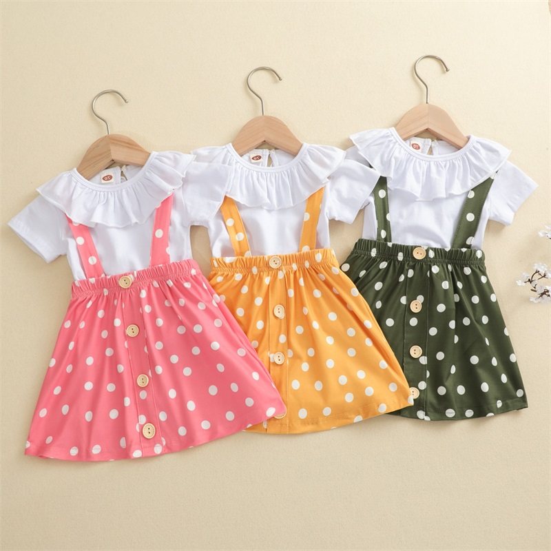 

kids Clothing Sets Girls suspender outfits children ruffle collar Tops+Dot strap dress 2pcs/set summer fashion Boutique baby clothes 4699 Q2, Remark colors
