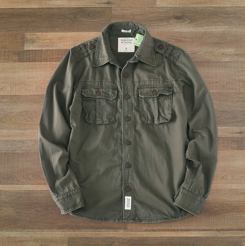 Spring and autumn thick men&#039;s cotton casual loose Camouflage Military Uniform multi bag tooling Long Sleeve Shirt-image-707118799