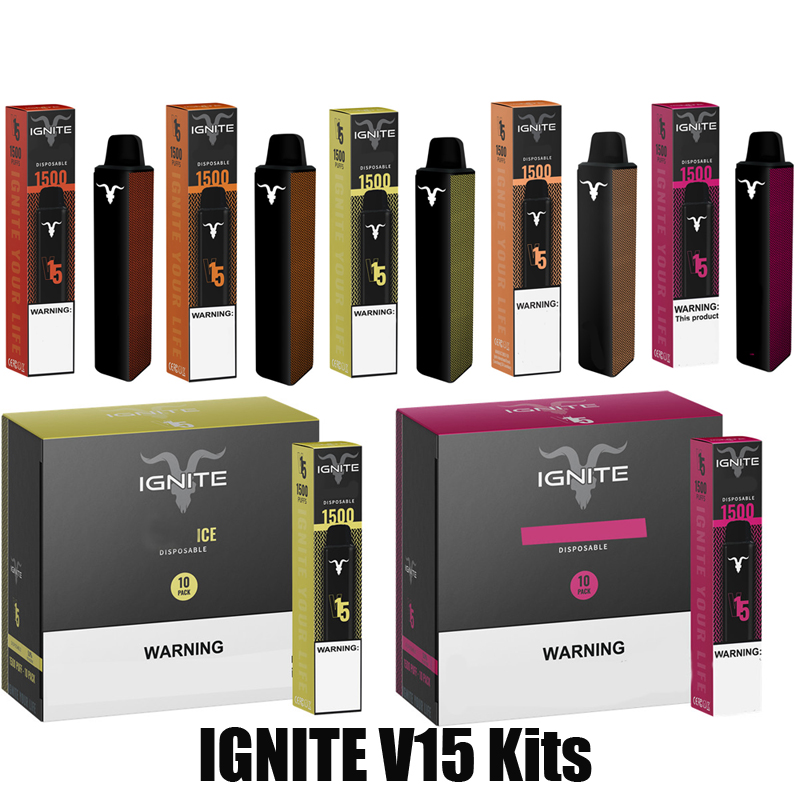 

IGNITE V15 Disposable E-cigarettes Device Kit 1500 Puffs 850mAh Battery 5.1ml Prefilled Cartridge Pod Stick Vape Pen Vs Bar Plus XXL UPS