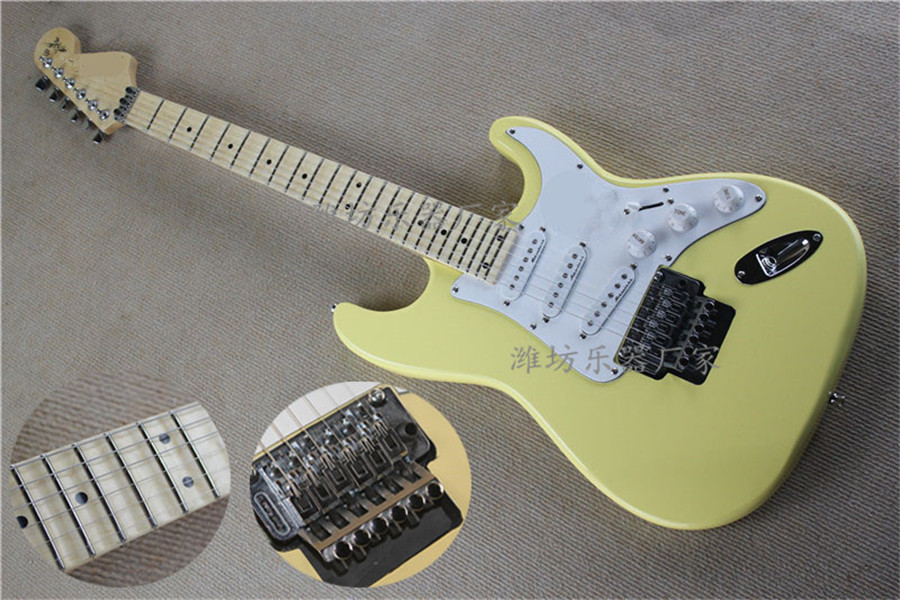 Custom Shop Yngwie Malmsteen Stratocaster Cream Electric Guitar Floyd Rose 24 Frets Maple Scalloped Fingerboard Big Head Strat Basswood Body-image-718138648