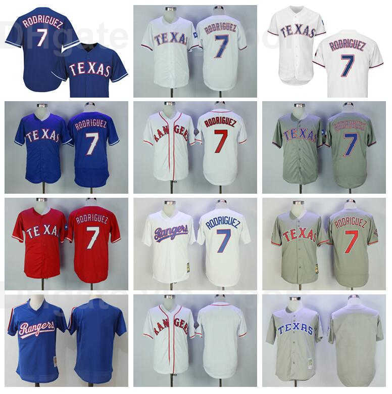 

Men Retro Baseball 7 Ivan Rodriguez Retire Jersey Flexbase Cool Base Cooperstown Stitched Vintage Team Blue Red White Grey Top Quality