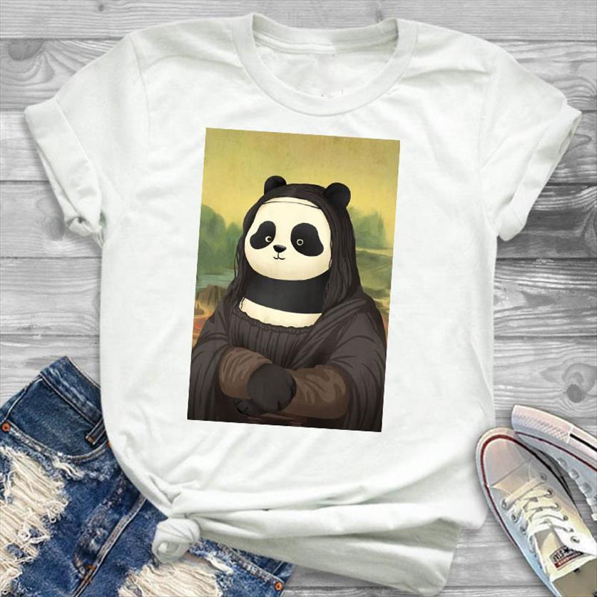 

funny panda painting printed women t shirts short sleeve tee clothes graphic, White