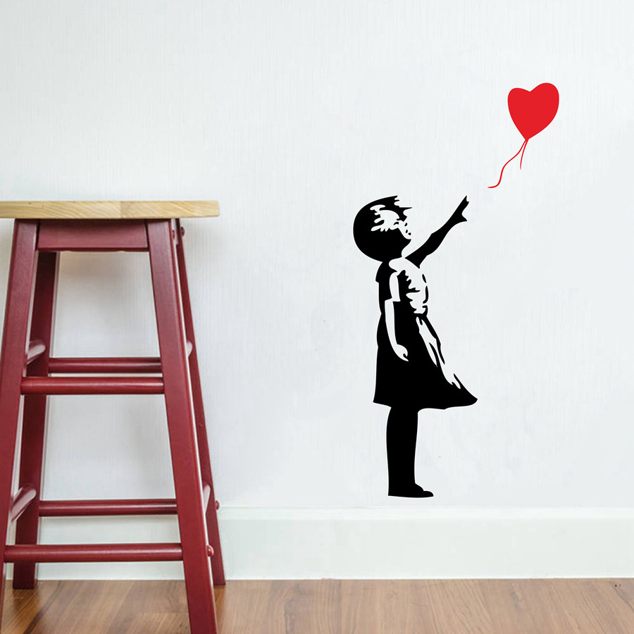 

Banksy Girl Balloon Decor Vinyl Stickers Window Wall Car Laptop Decals Gift living room decoration