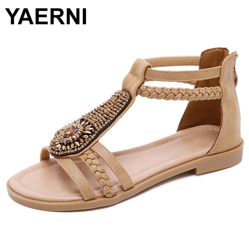 

Summer Sandals Women Peep-toe Sandalias Flat Shoes Roman Woman Mujer Ladies Beaded Flip Flops Footwear, Black