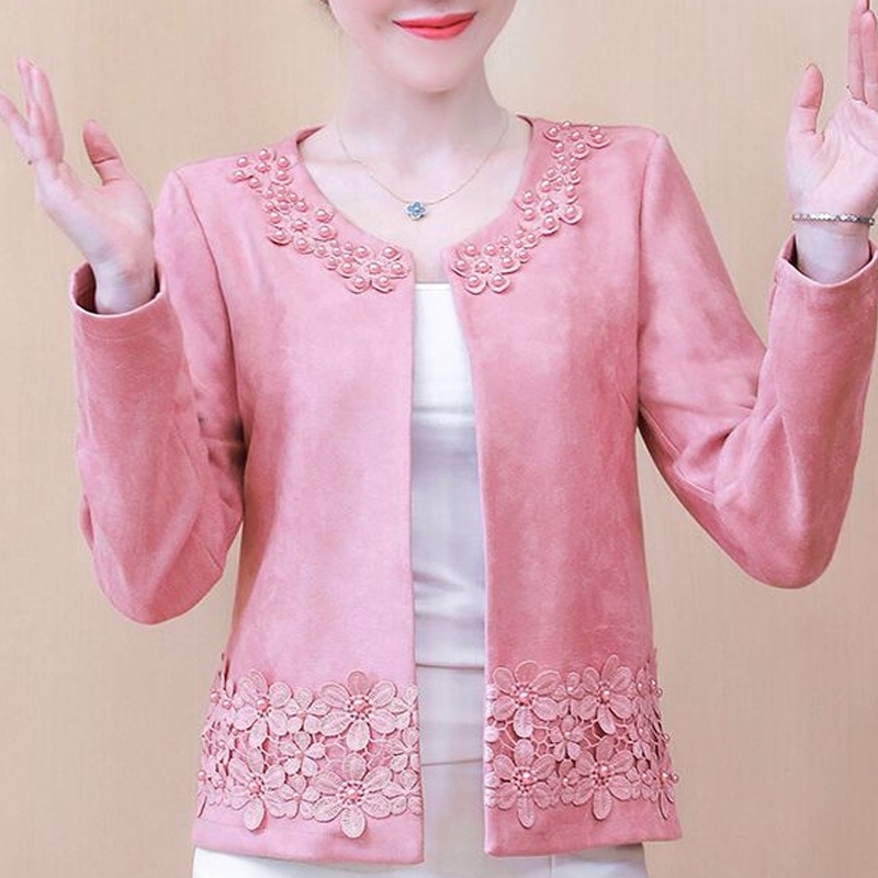 

Jackets for Women Long Sleeve Jacket Women Beading O-Neck Woman Jacket 3XL 4XL Plus Size Cardigan Short Jacket Coat Women D107 210602, White